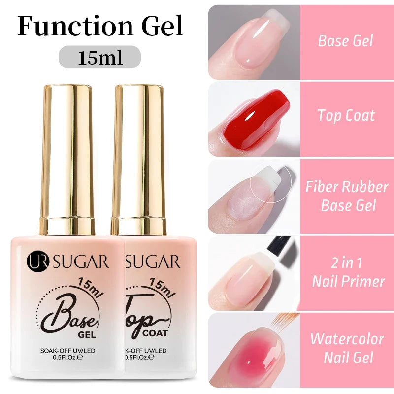 UR SUGAR 15ml Fiber Rubber Base Gel Upgrade Broken Nail Repaired Fiberglass Clear Quick Building UV Construction Gel Soak Off
