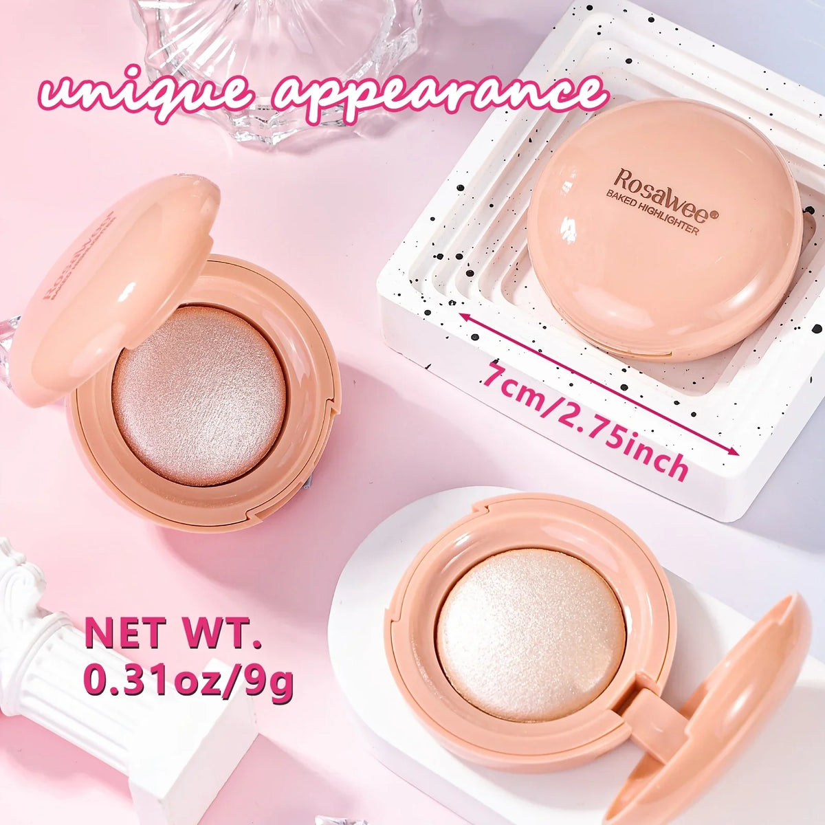 Face Highlighter Palette, High Glossy Face Illuminator Palette, Natural Glow Finish, Pearl Shimmer Smooth Baked Powder