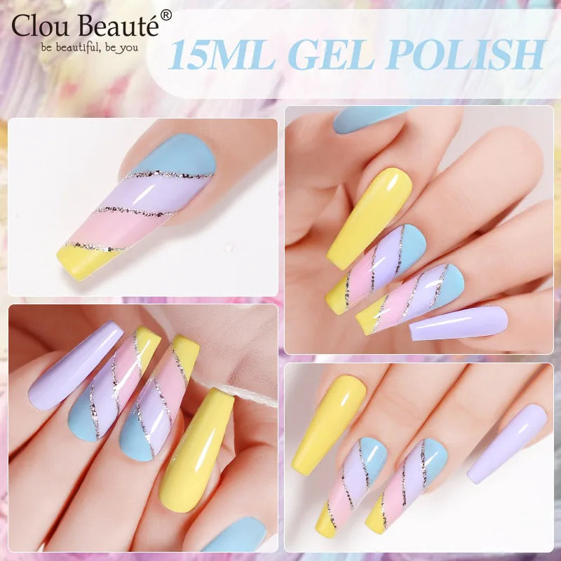 Clou Beaute 15ml Red Black White Green Neon Gel Nail Polish Base Top Coat Velvet Top 400 Colors Semi Permanent Gel Nail Varnish