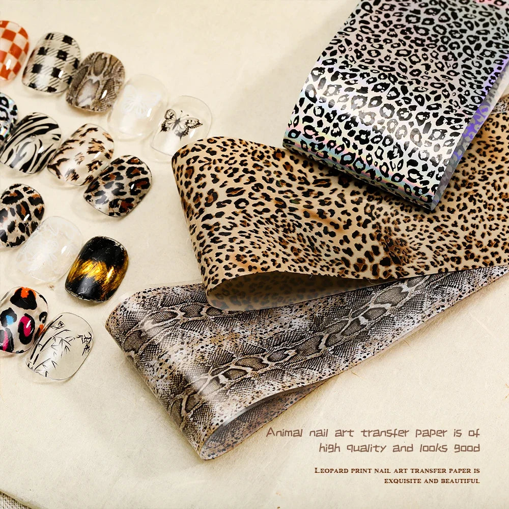 10 Rolls Water Soluble Leopard Print Transfer Paper Nail Transfer Foil Animal Printing Stickers Professional Nail Art Design