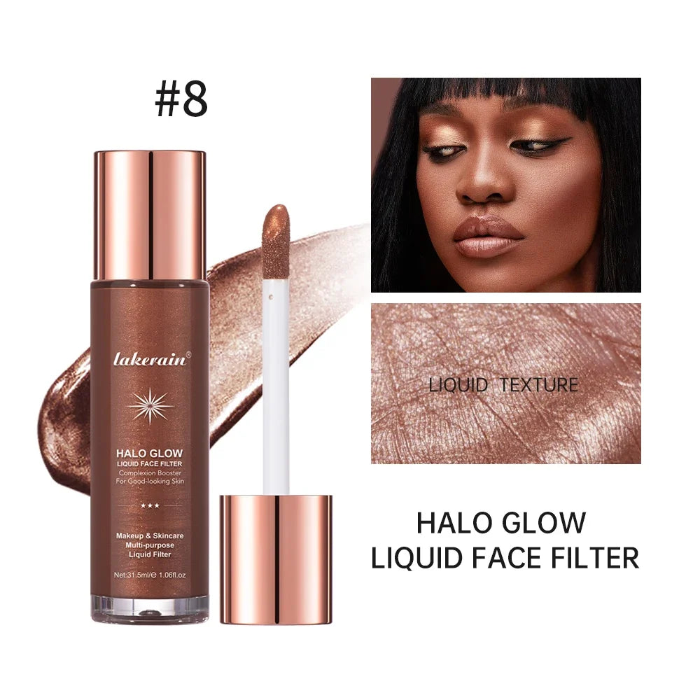 8colors Halo Glow Liquid Filter Liquid Highlighter Face Contouring Pearlescent Makeup Brightener Bronzer Glow Body Face Cosmetic