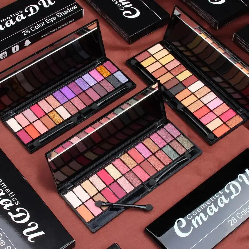 Matte Shimmer Eyeshadow Palette 28 Colors Waterproof Long Lasting Professional Makeup Kit With Dual Ended Brush