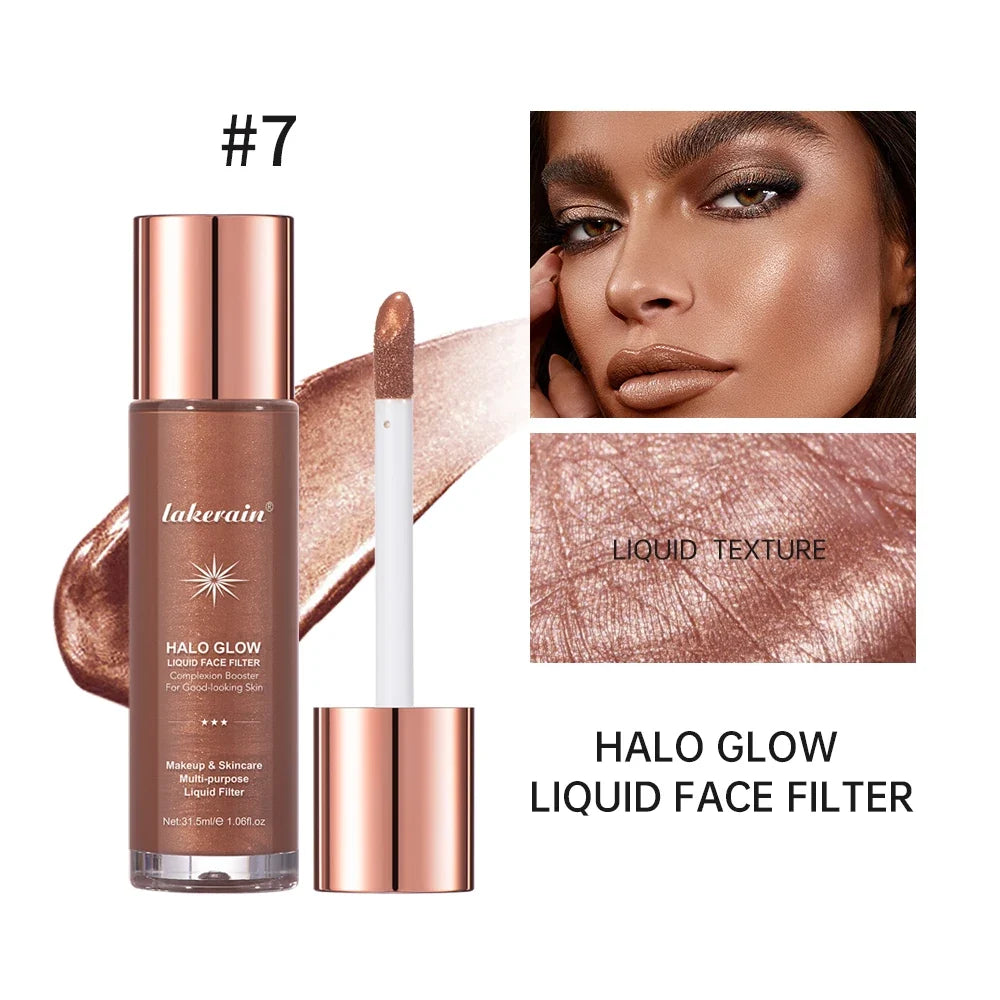 8colors Halo Glow Liquid Filter Liquid Highlighter Face Contouring Pearlescent Makeup Brightener Bronzer Glow Body Face Cosmetic