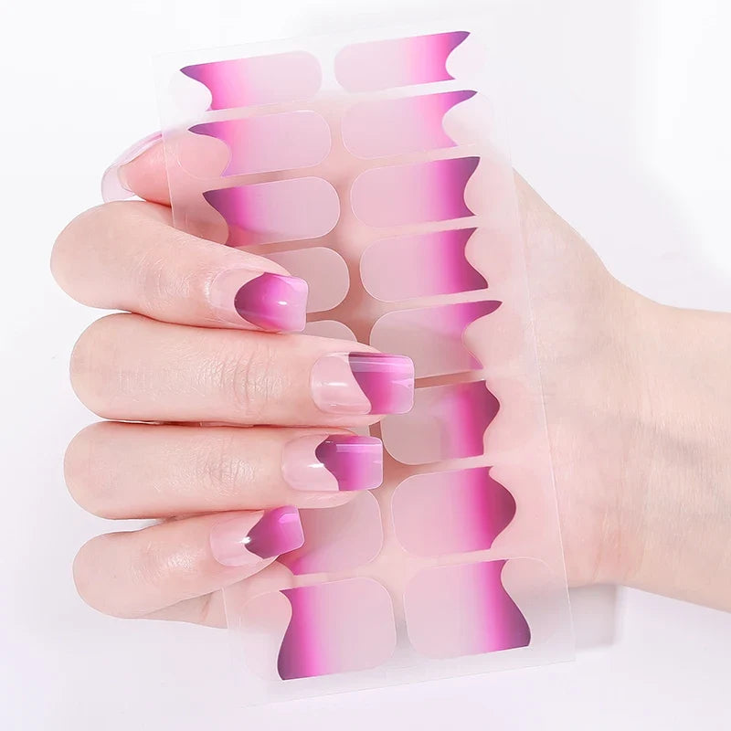 16Tips Full Cover French Nail Polish Strips Gradient Glitter Nail Stickers Self Adhesive Manicure Decoration Nail Art Decals
