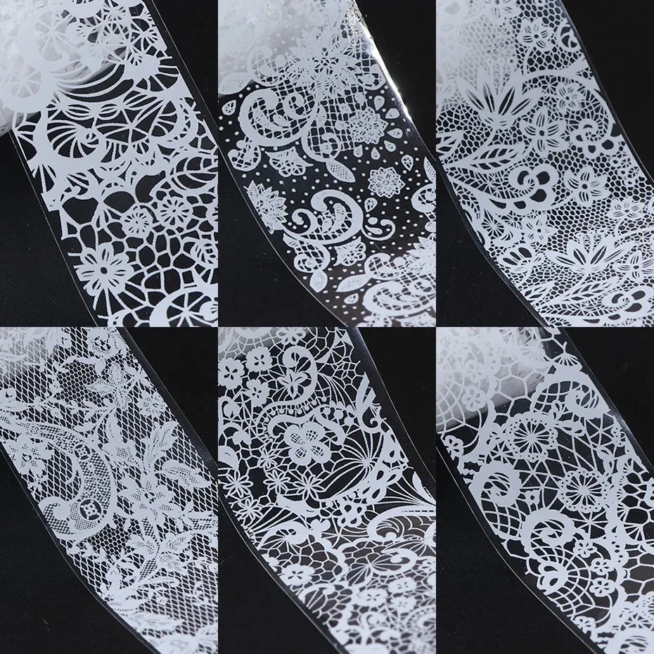 10 Rolls/Box White Black Lace Nail Art Foils Set Nail Transfer Sticker Paper DIY Manicure Nail Decoration Accessories