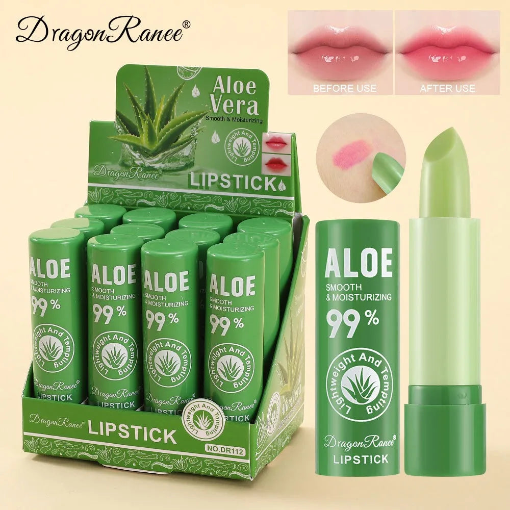 1/12pcs Aloe Lipstick Color-changing Lip Balm Long Lasting Nourish Lips Care Makeup Moisturizing Hydrating Watery Lip Stick