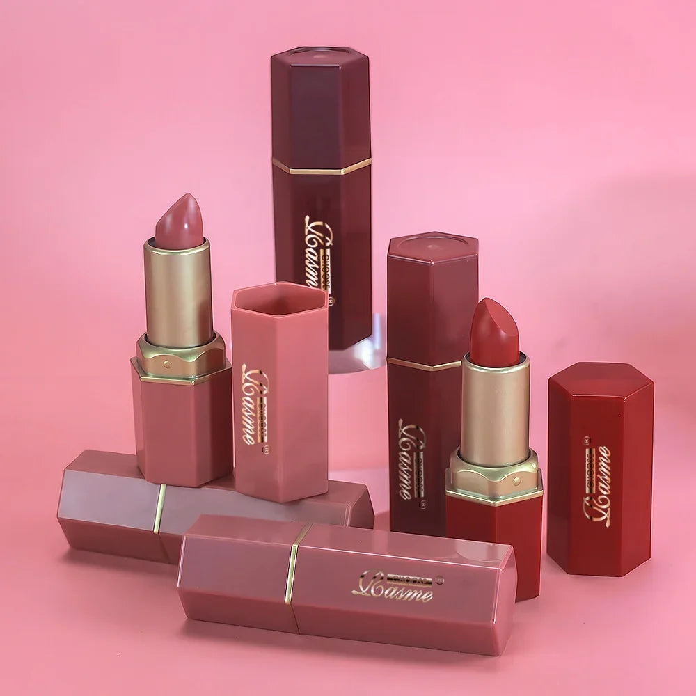 6 Colors Gold Bar Tube Lipstick Matte Texture Pearlescent Glitter Velvet Lipstick Valentine's Day Gift 6PCS
