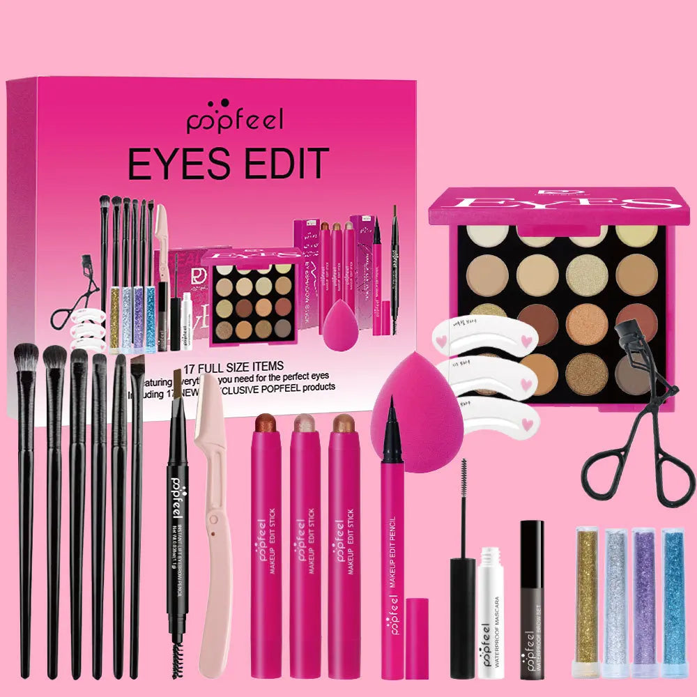 Makeup Gift Set for Women Full Kit All in One Make Up Eyebrow Powder Lipstick Lip Gloss Brush Shimmer Glitter Eye Shadow Palette