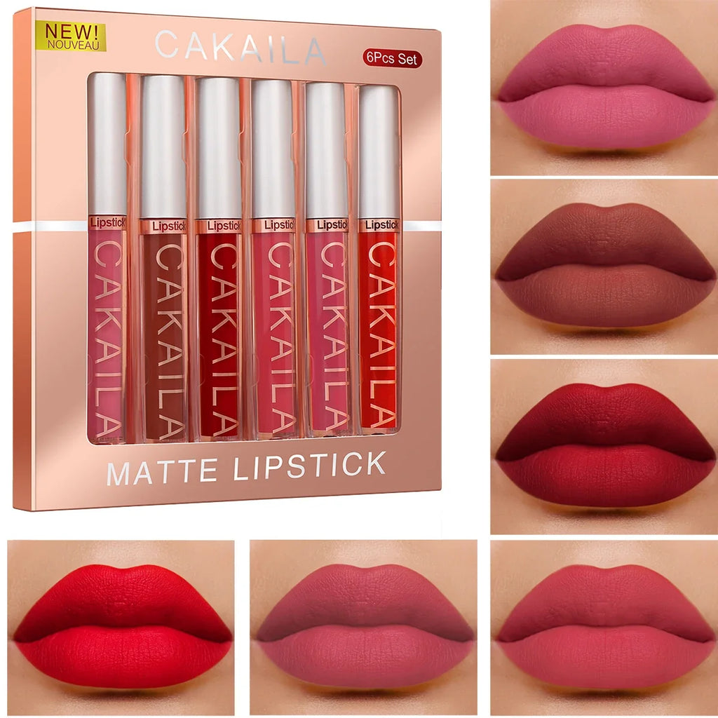 CAKAILA 6-Color Lip Gloss Lipstick Set Liquid Matte Velvet Matte Women's Makeup Long-lasting Waterproof Non-stick Cup Non-fade