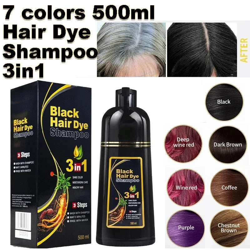 30ml/500ml 3-in-1 Quick Hair Dye Shampoo Natural Black Herbal Hair Dye Moisturizes Mild Hair Dye Conditioner Hair Care Products