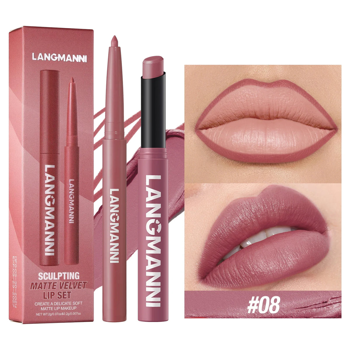 Integrated waterproof lipliner+lipstick lipstick lipstick set,no smudge,no fade,no cup,durable,easy to create a perfect makeup!