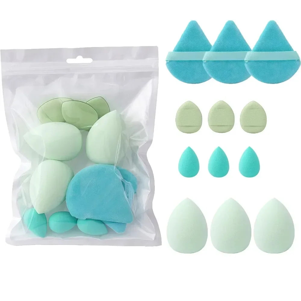 12-Piece All-Purpose Makeup Sponge Set, Made of 3 loose Powder Puffs, 3 Mini Air Cushion Puffs, 3 Beauty Eggs and 3Mini Beauty