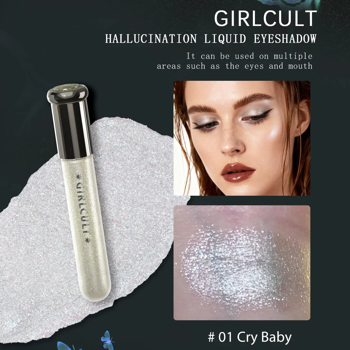 Girlcult Hallucination Liquid Eyeshadow,Fine Glitter Particles,Metallic Shine,Iridescent Shift,Eye Highlighting,Creative Makeup