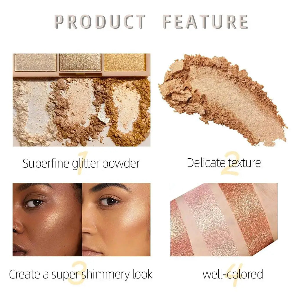 Waterproof Highlighter Makeup Palette Shimmer Contouring Powder Non Sticky Face Cosmetics Brightening Skin