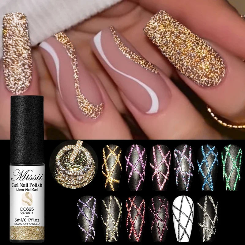 2/4/6pcs Reflective Glitter Liner Gel Nail Polish Set Pull Line Graffiti Painting Stripe DIY French Nails Design Painting Gel