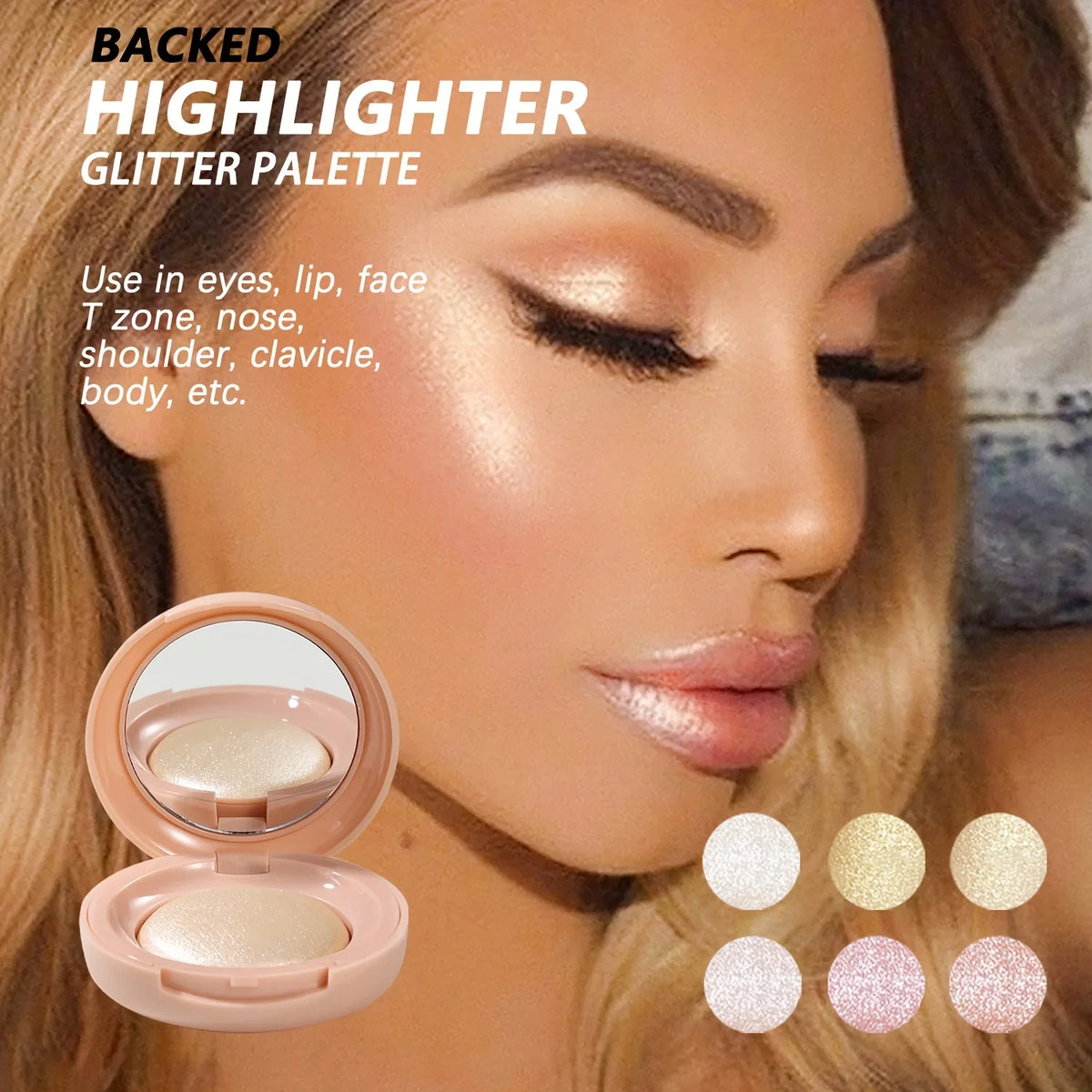 Face Highlighter Palette, High Glossy Face Illuminator Palette, Natural Glow Finish, Pearl Shimmer Smooth Baked Powder