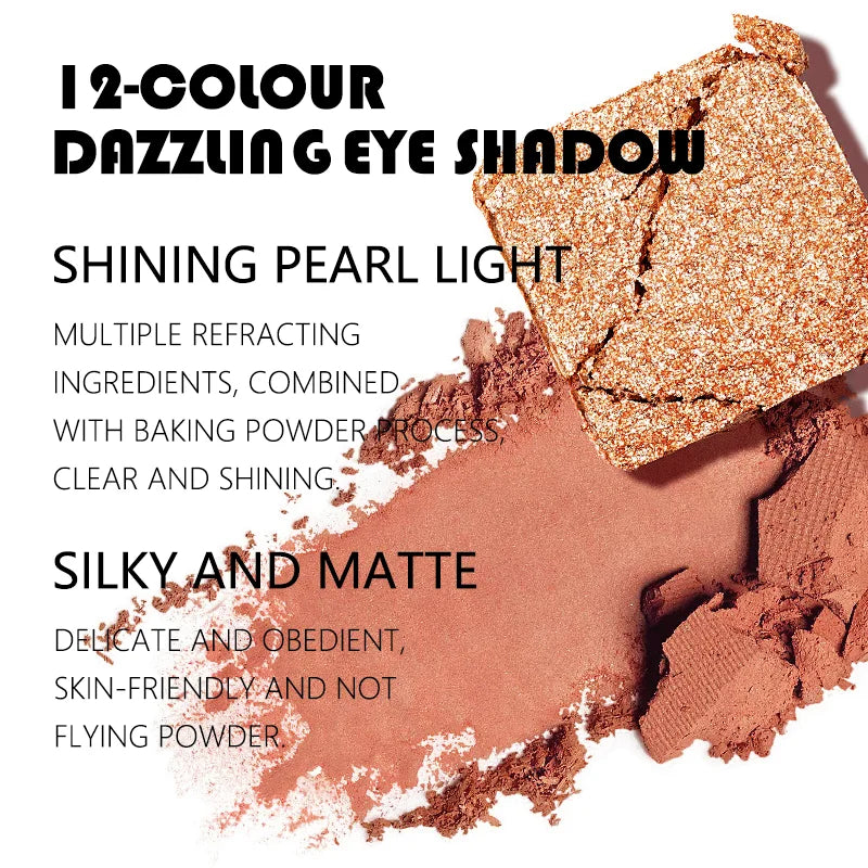 12-Color Eyeshadow Palette - Pearlescent Shimmer Waterproof 30g