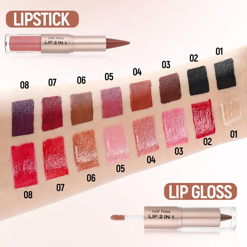 Black Brown Tapered Lip Liner Contour Pencil Double Head Mirror Plumping Lip Glaze Crystal Lip Gloss Sexy Red Lips Tint Makeup