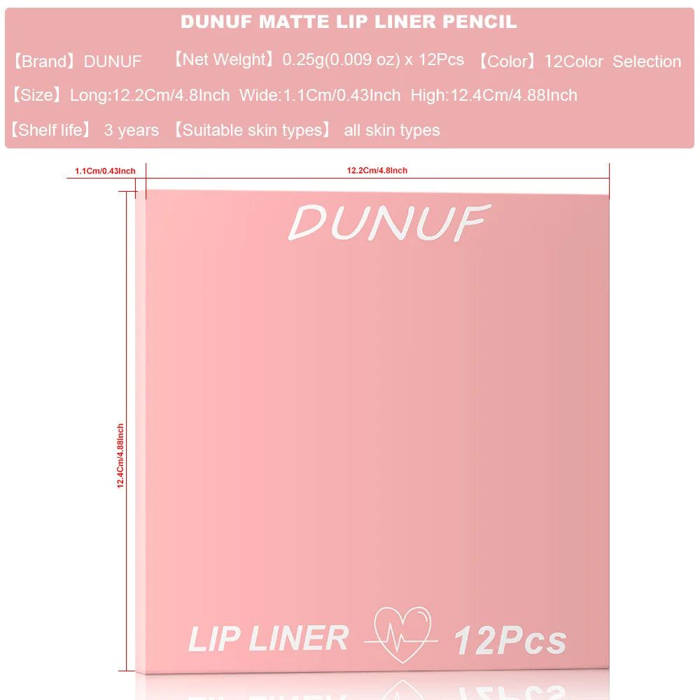 Matte Lip Liner Pencil Set 12 Colors Lip Contour Lipstick Waterproof Non-transfer Highly Pigmented Nude-pink Daily&Party Makeup