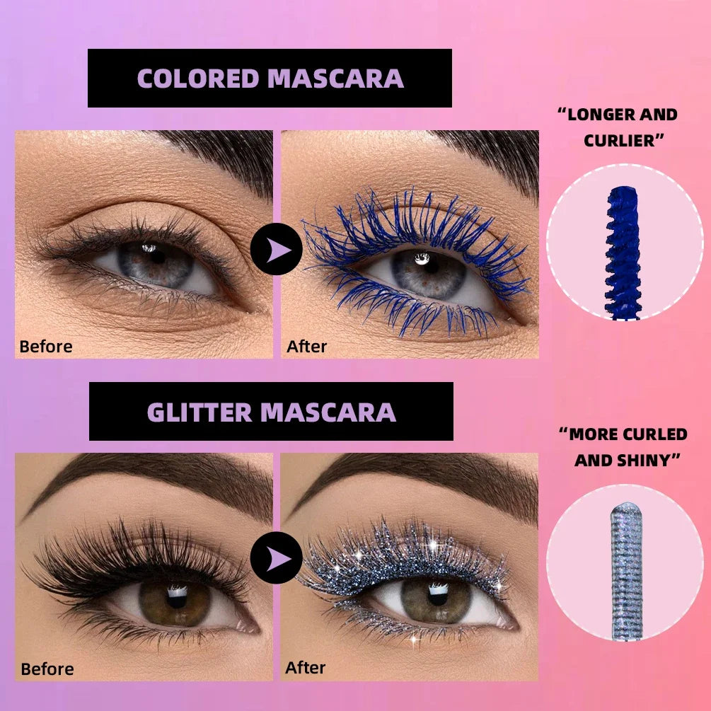Qibest Double Ended Diamond Glitter Mascara - Waterproof 4D Fiber