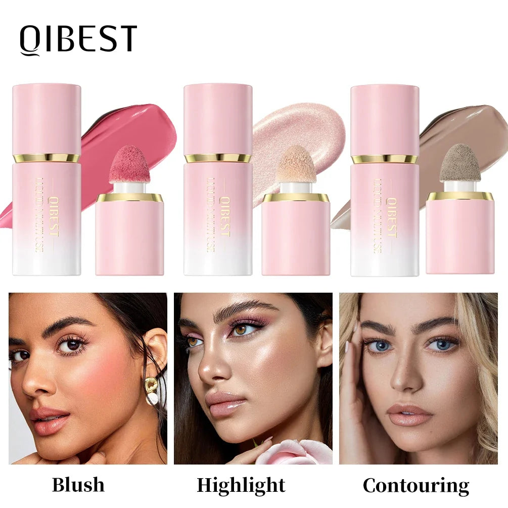 QIBEST Matte Face Liquid Blusher Smooth Cheek Eye Blush Highlighter Multi-Use Stick Rouge Lasting Liquid Contour Bronzer Makeup