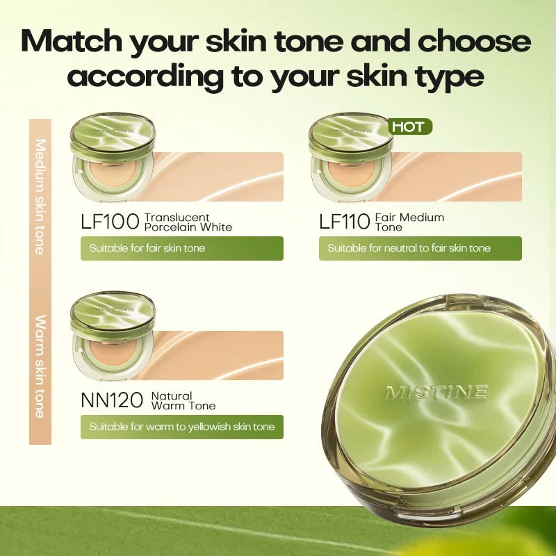 Mistine Foundation Air Cushion Makeup with Natural Dewy Finish Moisturize Nourish Powdered Cream for Dry Skin 13gx2