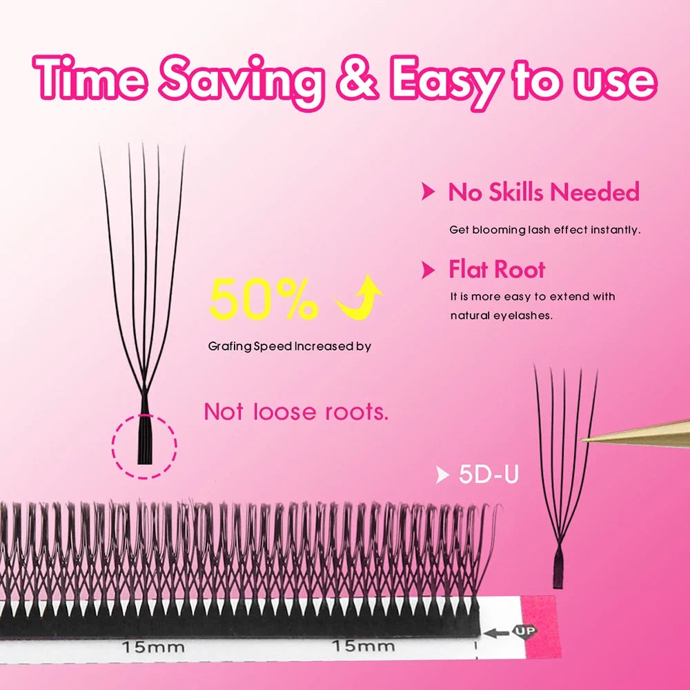 MASSCAKU U-shaped 3D 4D 5D Eyelash Extensions C D Curl U Shaped W Bloom Premade Fans Volume Lashes Natural Mink False Eyelashes