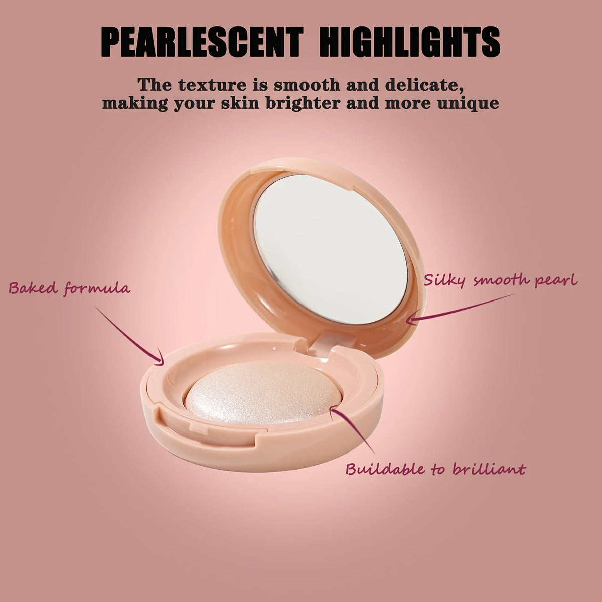 Face Highlighter Palette, High Glossy Face Illuminator Palette, Natural Glow Finish, Pearl Shimmer Smooth Baked Powder