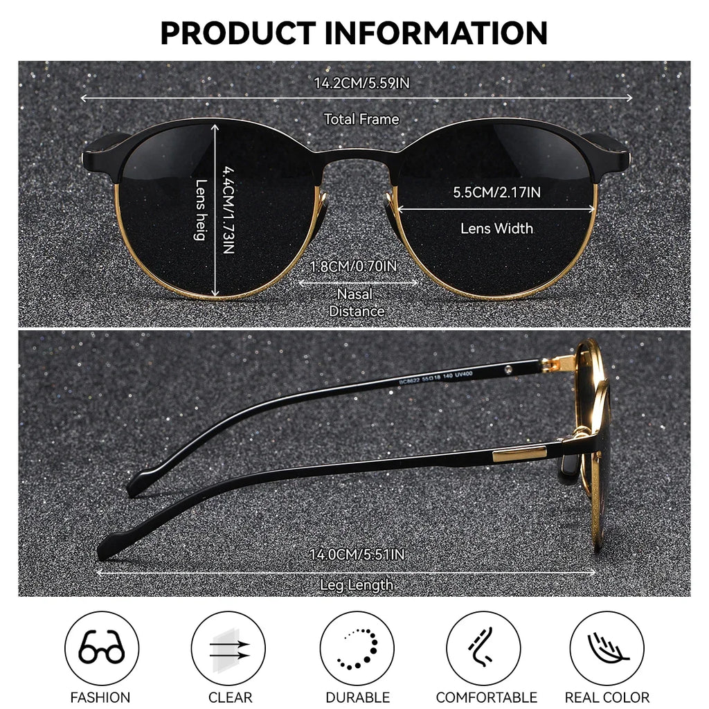 BARCUR Retro Polarized Fashionable Women’s Sunglasses – Elegant Black Circular Metal Frame UV400 Protection Stylish Travel Eyewear with Personalized Gift Packaging for Summer Days Girls and Women