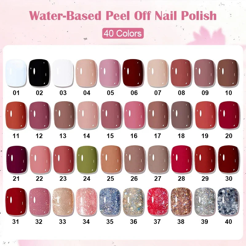10ml Water-Based Peel Off Nail Polish 40 Colors Long Lasting Quick Drying No Need of Lamp to Cure Nail Supplies Manicure Nails
