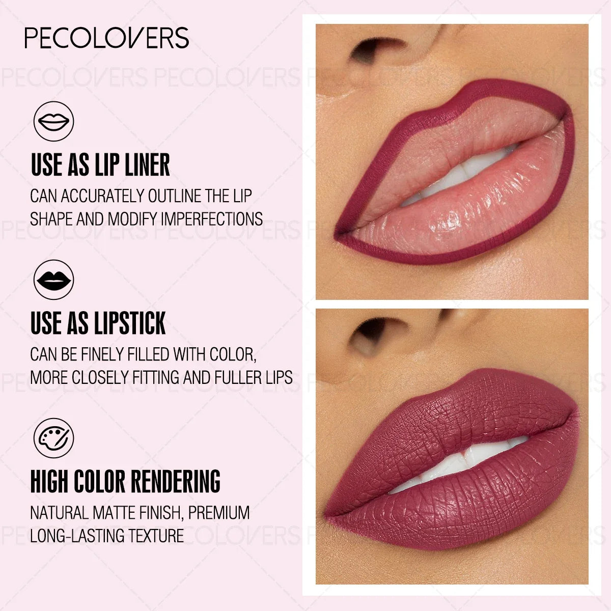 2-in-1 Waterproof Matte Lip Liner & Gloss, , Non-Stick Lipstick, Suitable for beginners