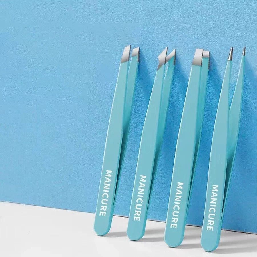 4Pcs High-Quality Eyebrow Tweezer Colorful Hair Beauty Fine Hairs Puller Stainless Steel Slanted Brow Clips Removal Makeup Tools