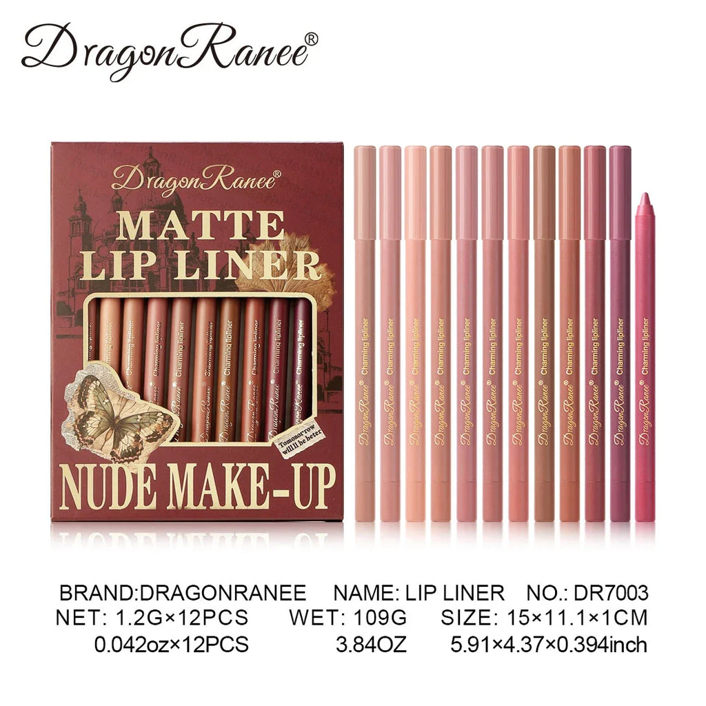 12Pcs/Set Lip Liner Set Waterproof and Sweat-Proof, Delicate Texture, Non-Smudged, Outline Lip Shape, Essential Lip Liner for Novices, Holiday Party, Valentine's Day Gift, Lip Liner Set