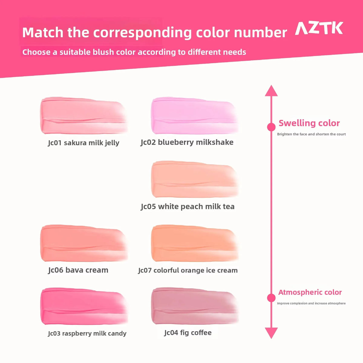 AZTK Blusher Color Face Makeup Rendering Liquid Blush JC04 Moisturizer Longlasting Beauty Expands Contracts Cheek Cosmetics