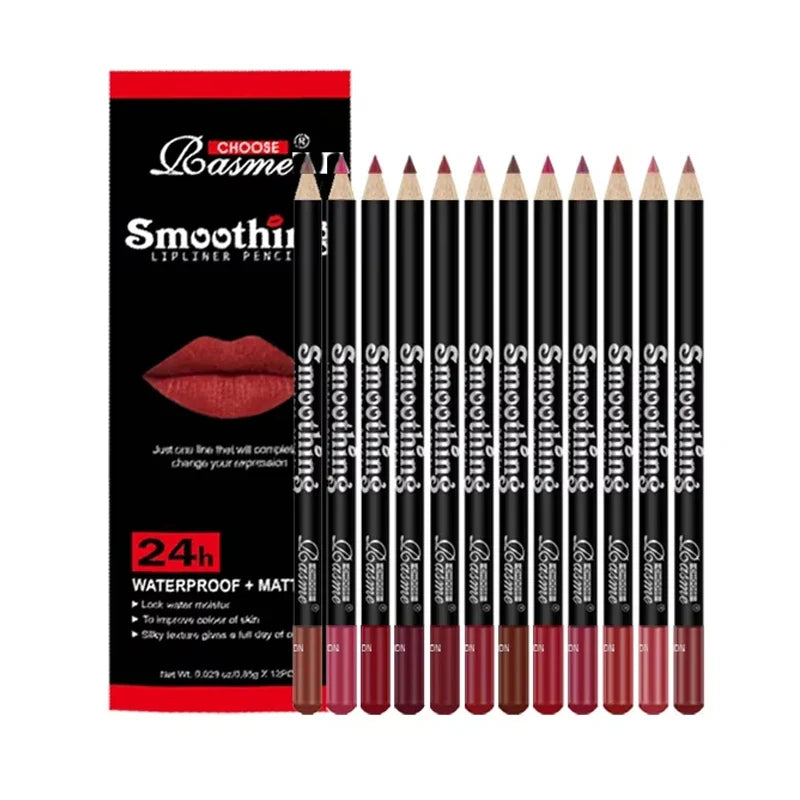 12pcs Lip Liner Pen 12 Colors Professional Lip Liner Pencil and Matte Lip Non-stick Cup Nude Lipstick Pencil SET