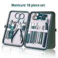 Green 6-18 Pcs Manicure Set With Leather Case Professional Foot And Face Care Tool Kits Stainless Steel Nail Clipper Sets Gift