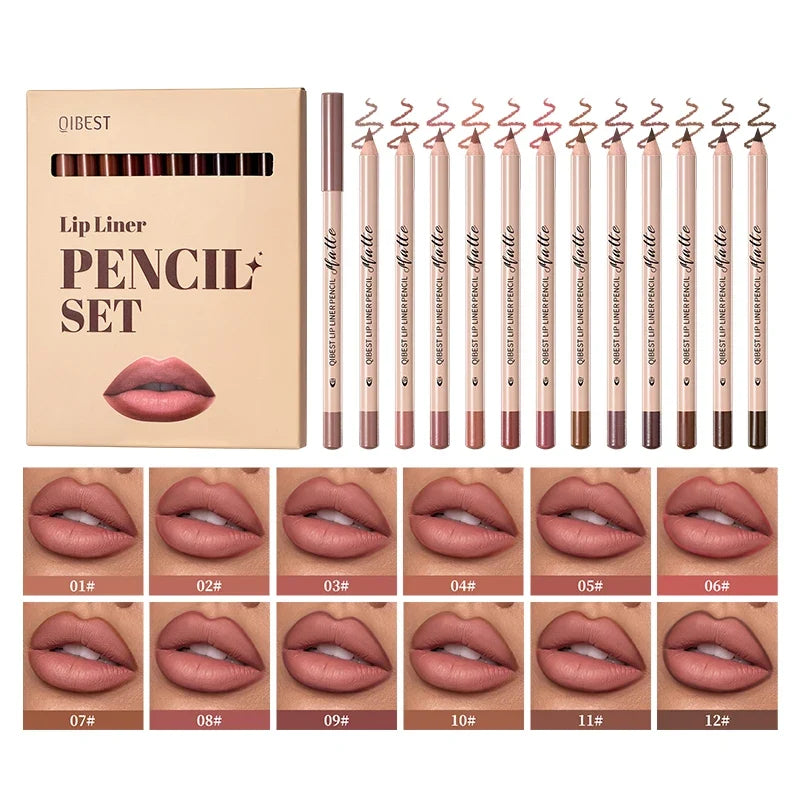 12 piece matte lipliner set, smooth and easy to apply, non smudging and non fading, natural makeup effect