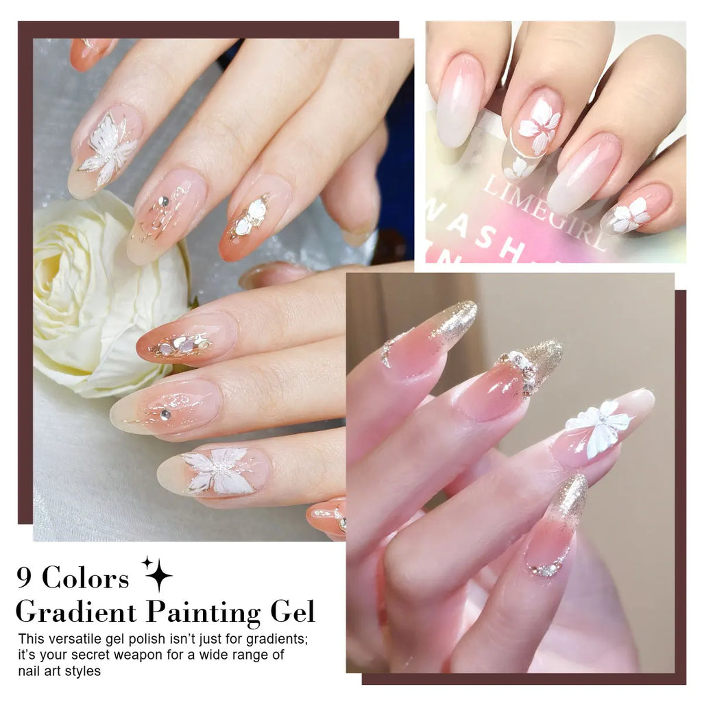 LIMEGIRL 9 Color Gradient Painting Gel Nail Art Gradient Color DIY Design Gel Quick Flower Paint Engraving Gel Nail Polish
