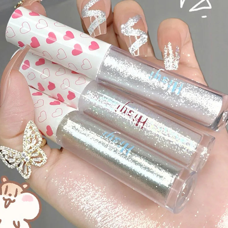 6 Colors Glitter Liquid Eyeshadow Waterproof Pearlescent Shiny Eye Shadow Highlighter Sequins Lying Silkworm Makeup Beauty Tool