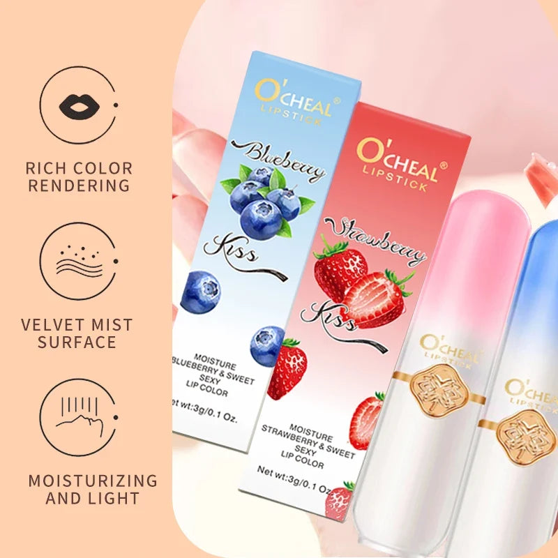 O'CHEAL Color Fruit Lipstick Peach Temperature Changing Lip balm Moisturizing Waterproof Long Lasting Moisturizes Lip Balm