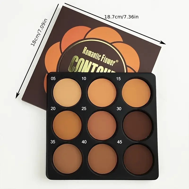 9-Color Dark Bronze Foundation Palette, Contouring, Concealer, Makeup Setting, Oil-Control Foundation, Shadow, Nose Shadow Palette, Matte Natural with Delicate Glitter