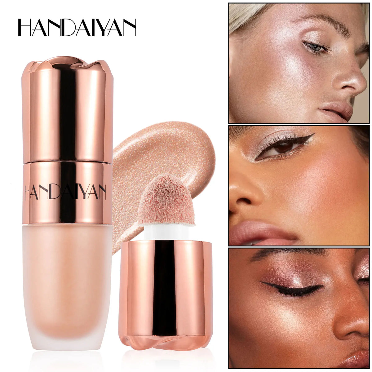 Liquid Highlighter Stick Rose Glow 3D Contour Effect Long Lasting Face Body Makeup Soft Sponge Tip Easy Apply