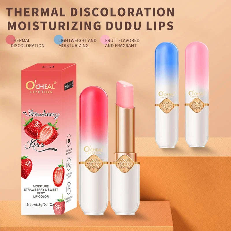 O'CHEAL Color Fruit Lipstick Peach Temperature Changing Lip balm Moisturizing Waterproof Long Lasting Moisturizes Lip Balm