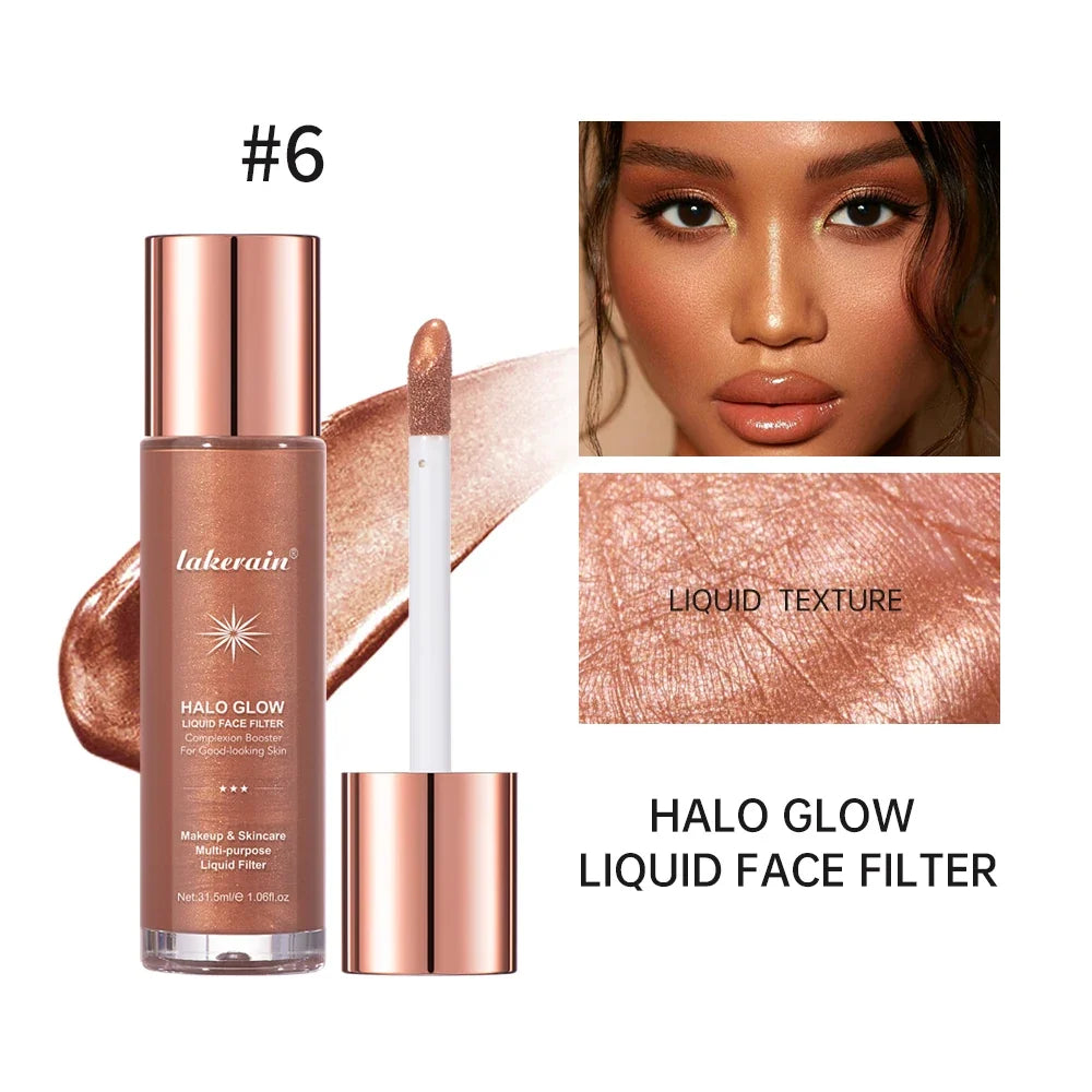 8colors Halo Glow Liquid Filter Liquid Highlighter Face Contouring Pearlescent Makeup Brightener Bronzer Glow Body Face Cosmetic