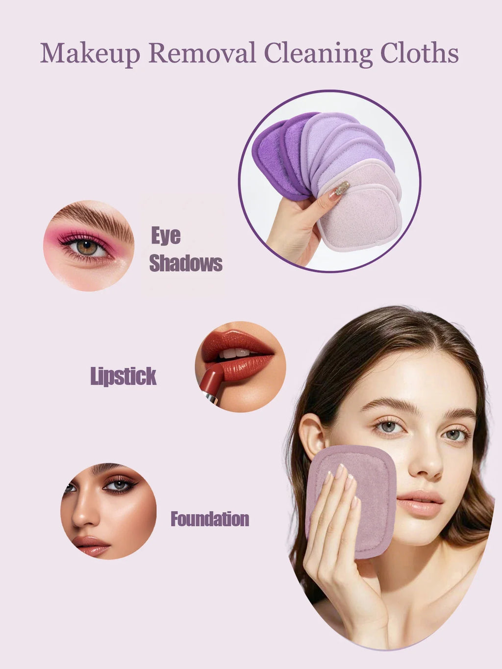 810 Makeup Remover Wipes Gradient 7Pcs, Machine Washable, Reusable Makeup Remover Tools for All Skin Types