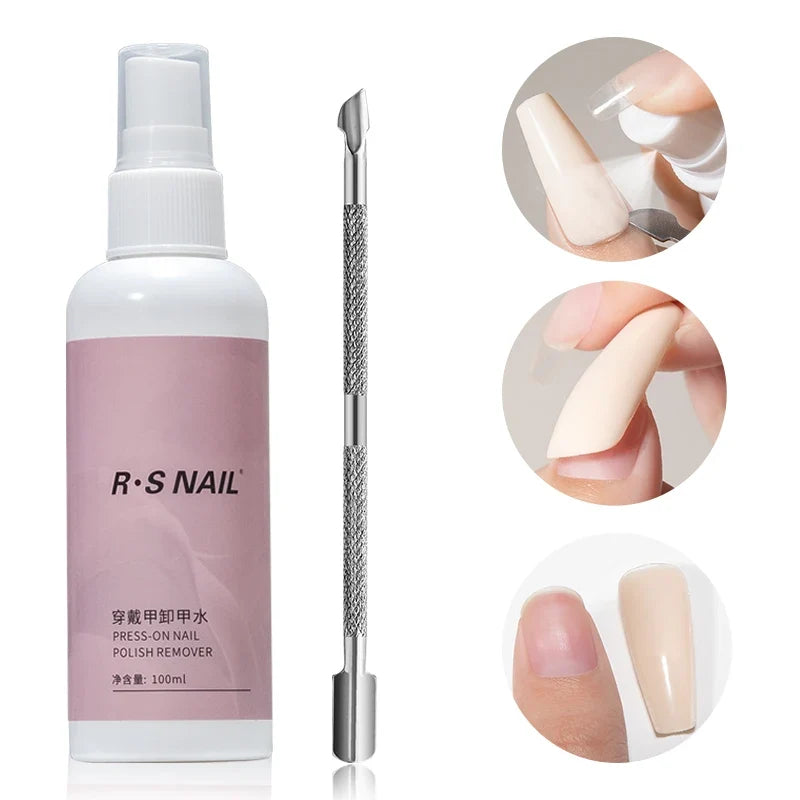 RSNAIL 100ml Nail Glue Remover for Press On Nails Solid Nail Glue Gel On Fake Nail Tips Acrylic Nail Can't Remove Gel Nail Polis