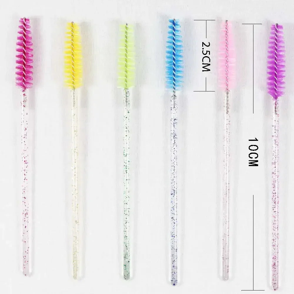 50Pcs Makeup Eyelash Brushes Disposable Crystal Eyebrow brush Diamond Handle Mascara Wand Applicator Lashes Extension Tools