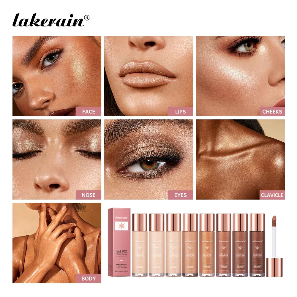 8colors Halo Glow Liquid Filter Liquid Highlighter Face Contouring Pearlescent Makeup Brightener Bronzer Glow Body Face Cosmetic