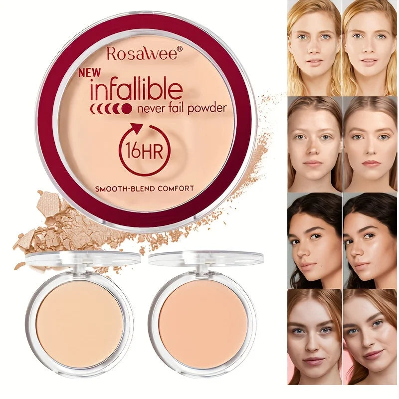 Matte Pressed Powder Foundation Full Coverage 16 Hour Longwear Face Makeup, Oil Control Flawless Finish, Finishing Powder
