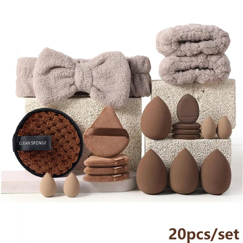 20/40pcs Makeup Brush And Sponge Set Professional Makeup Brush Set Triangle Powder Puff Clean Powder Puff Makeup Tool Set